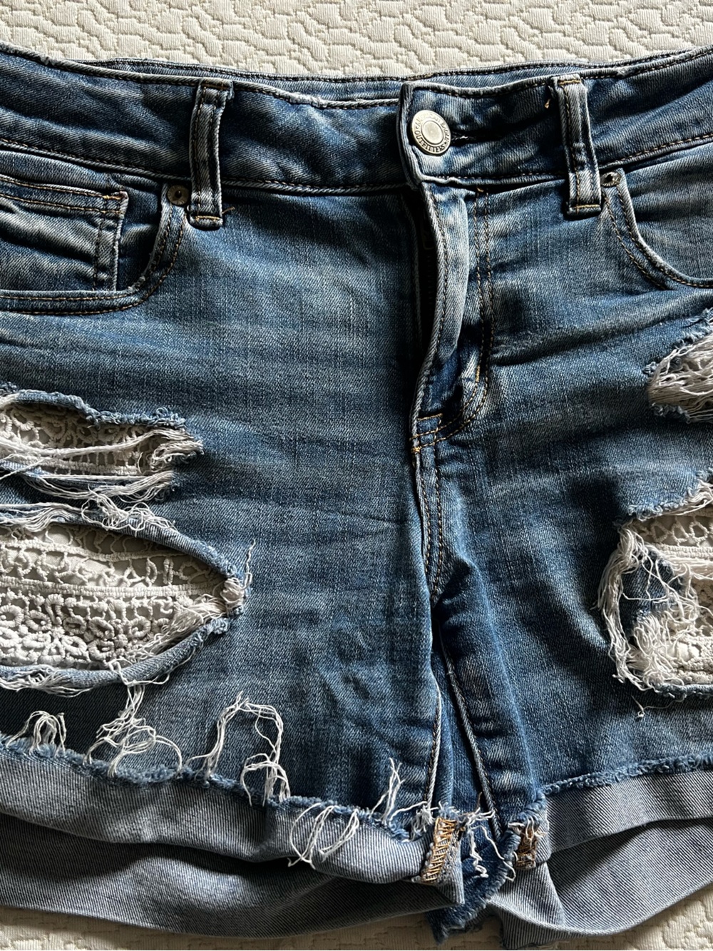 American Eagle Outfitters Distressed Blue Denim Jean Shorts